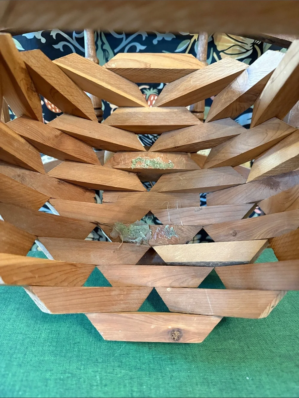 Vintage Mid Century Geometric Wood Basket Planter